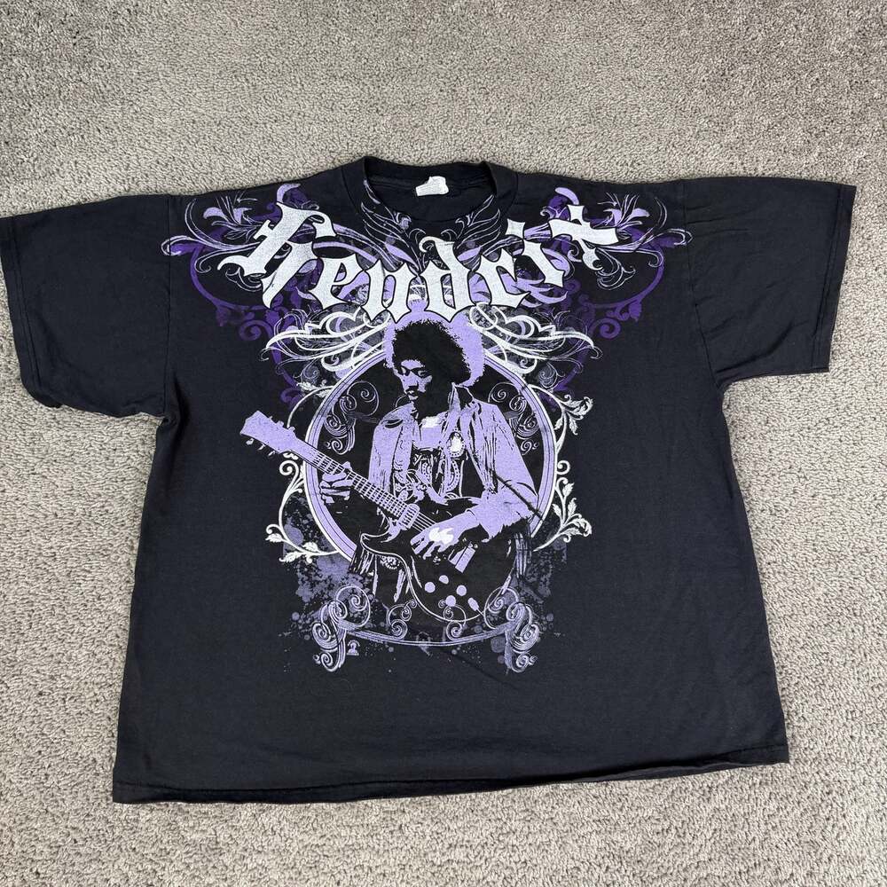 Jimi Hendrix Shirt Mens XL Black Purple Guitar Graphic Delta Pro Weight 2008